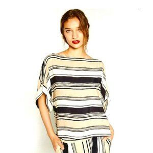 2/$30 Zara Beige & Black Striped Boat Neck Blouse Size XS